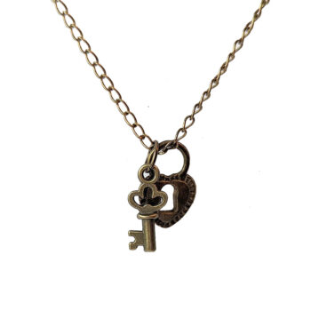 Key and Lock to my Heart Pendant Antique Bronze Necklace