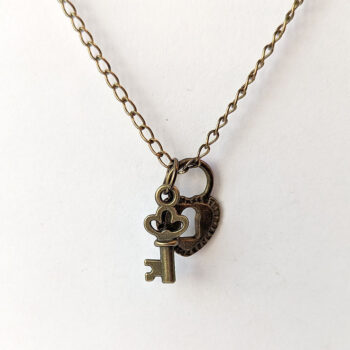 Key and Lock to my Heart Pendant Antique Bronze Necklace - Image 3