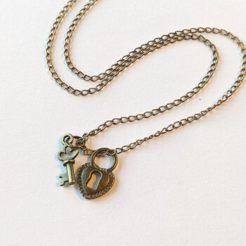 Key and Lock to my Heart Pendant Antique Bronze Necklace - Image 7