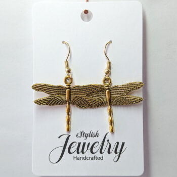 Antique Gold Flying Dragonfly Earrings - Image 3