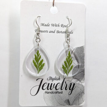 Dried Real Fern Leaf Teardrop Resin Earrings - Image 4