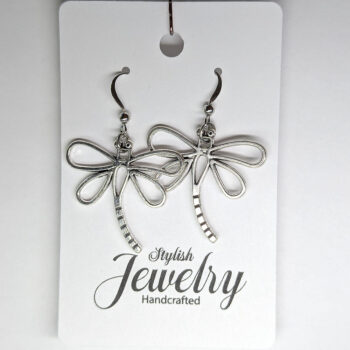 Antique Silver Hollow Curved Tail Dragonfly Earrings - Image 3