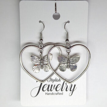 Hollow Heart Butterfly Antique Silver Earrings - Image 4