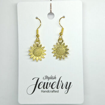 Small Patchwork Sunflower Flower Earrings Gold - Image 4