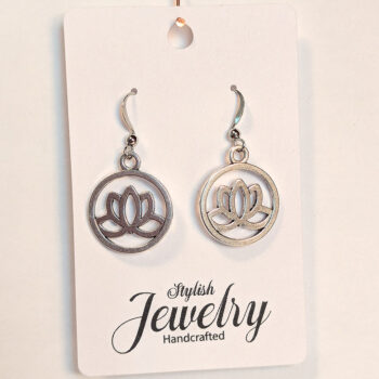 Silver Hollow Lotus Flower in Hoop Earrings - Image 4