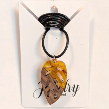 Clear Brown Marble Resin Wood Hollow Leaf Necklace - Image 5