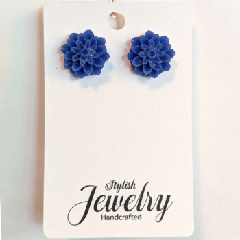 Royal Blue Chrysanthemum Flower Stud Earrings - Image 4