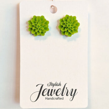 Lime Green Chrysanthemum Flower Stud Earrings - Image 4