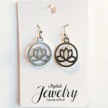 Silver Hollow Lotus Flower in Hoop Earrings - Image 5