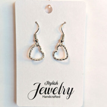 Silver Textured Geometric Heart Earrings - Image 5