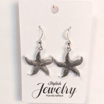 Antique Silver Curved Starfish Vintage Style Earrings - Image 3