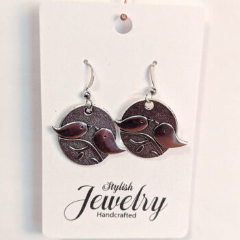 Antique Silver Partridge Love Birds Vintage Style Earrings - Image 7