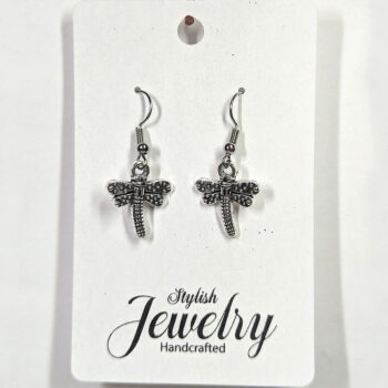 Antique Silver Dainty Dragonfly Vintage Style Earrings - Image 3