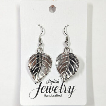 Veined Leaf Earrings Antique Silver - Image 3