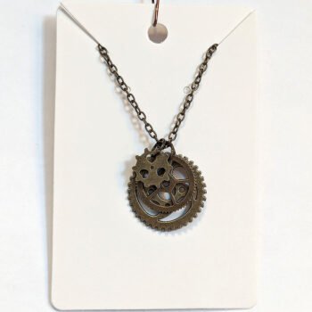 Antique Bronze Triple Random Steampunk Cogs Bits Necklace - Image 5