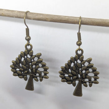 Antique Bronze Tree With Leaf Leaves Earrings - Image 4