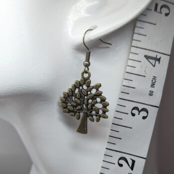 Antique Bronze Tree With Leaf Leaves Earrings - Image 5