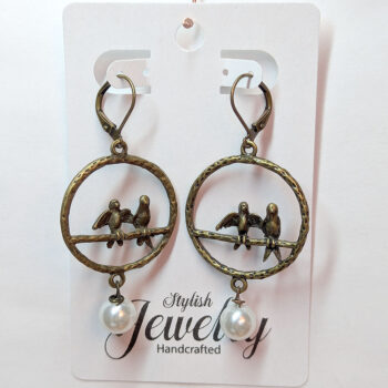 Antique Bronze Love Birds in Hoop With Pearl - Image 6