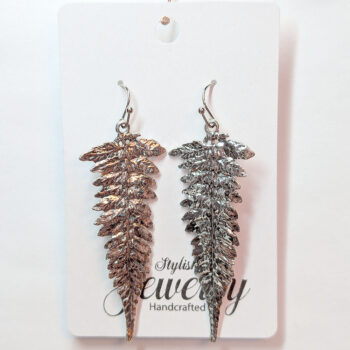 Antique Silver Long Leaf Earrings - Image 4