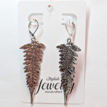 Antique Silver Long Leaf Earrings - Image 5