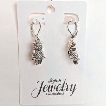 Antique Silver Small Owl on Branch Earrings - Image 4