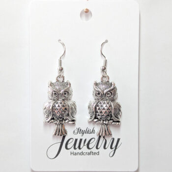 Antique Silver Medium Owl Earrings - Image 4