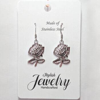 Stainless Steel Rose Flower Silver Earrings - Image 3