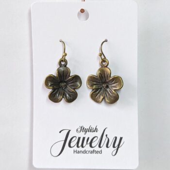 Antique Bronze Five Petal Flower Earrings - Image 4