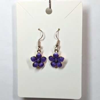 Gold Purple Enamel Flower Earrings - Image 4