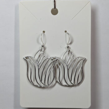 Silver Cutout Tulip Flower Earrings - Image 4