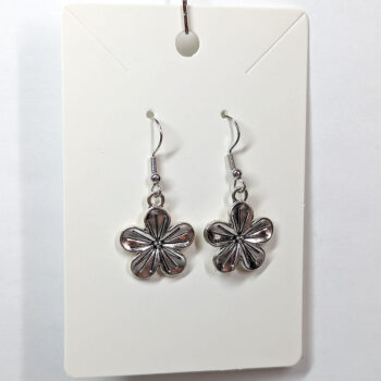 Silver Five Petal Flower Earrings - Image 4