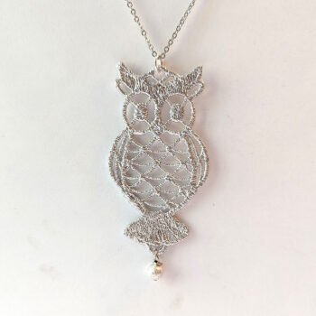 Antique Silver Large Owl With Pearl Necklace