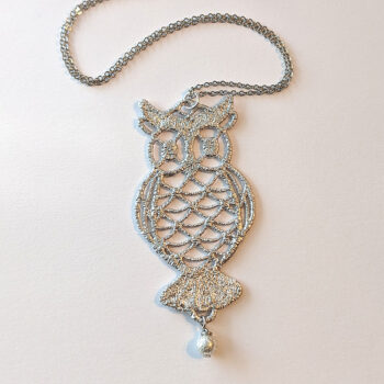 Antique Silver Large Owl With Pearl Necklace - Image 3