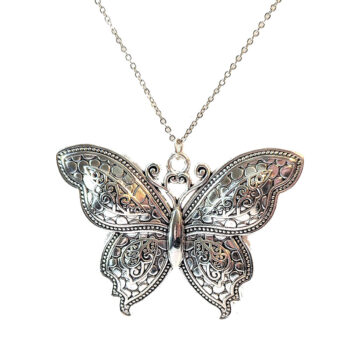 Large Butterfly Vintage Style Antique Silver Necklace