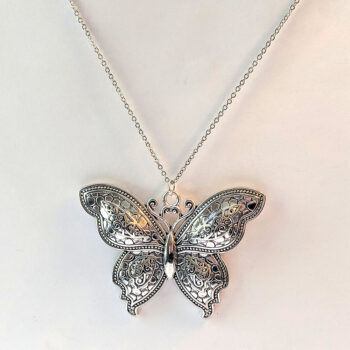 Large Butterfly Vintage Style Antique Silver Necklace - Image 4