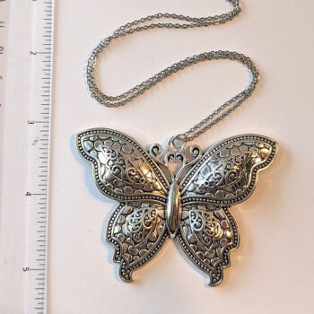 Large Butterfly Vintage Style Antique Silver Necklace - Image 3