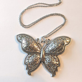 Large Butterfly Vintage Style Antique Silver Necklace - Image 2