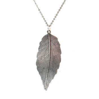 Silver Large Long Leaf Pendant Necklace