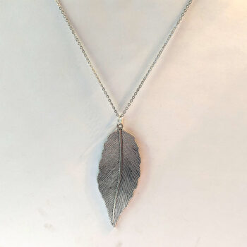 Silver Large Long Leaf Pendant Necklace - Image 4