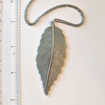 Silver Large Long Leaf Pendant Necklace - Image 3