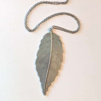 Silver Large Long Leaf Pendant Necklace - Image 2