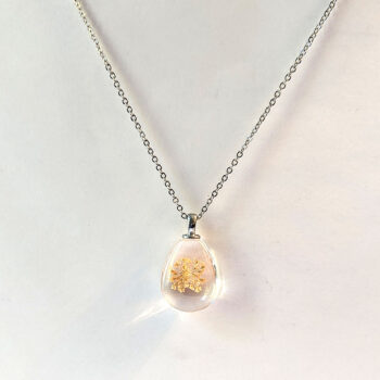 Teardrop Real Dried Orange Flowers Glass Necklace Silver - Image 4