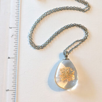 Teardrop Real Dried Orange Flowers Glass Necklace Silver - Image 3