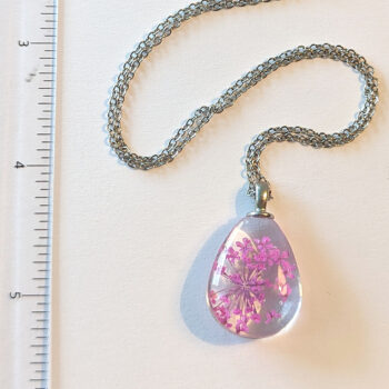 Teardrop Real Dried Pink Flowers Glass Necklace Silver - Image 4