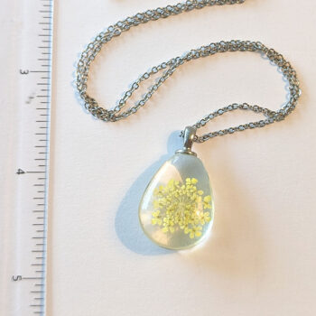 Teardrop Real Dried Yellow Flowers Glass Necklace Silver - Image 3