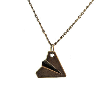 Origami Paper Airplane Pendant Necklace Antique Bronze