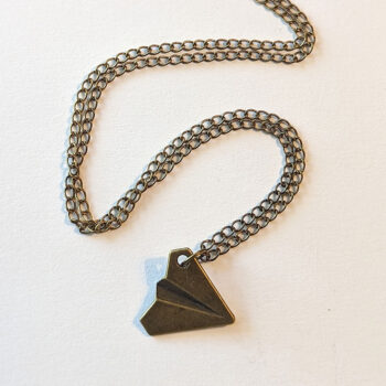 Origami Paper Airplane Pendant Necklace Antique Bronze - Image 2