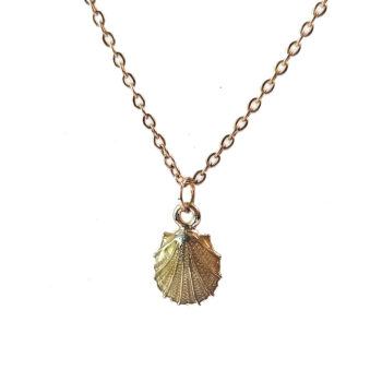 Golden Brown Enamel Scallop Shell Necklace Gold