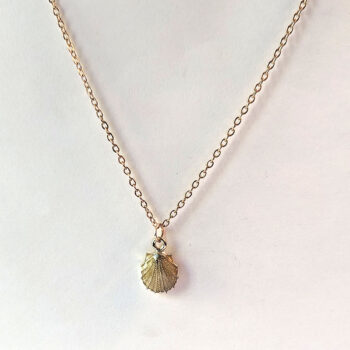 Golden Brown Enamel Scallop Shell Necklace Gold - Image 4