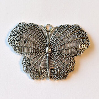 Large Hollow Butterfly Pendant Antique Silver